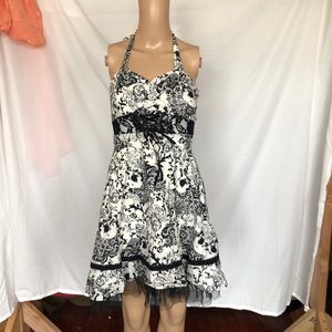 Hot Topic skull print rockabilly halter dress black white size small